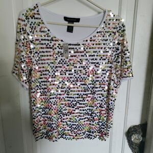 Ashley Stewart White Sequin Short Sleeve Tee